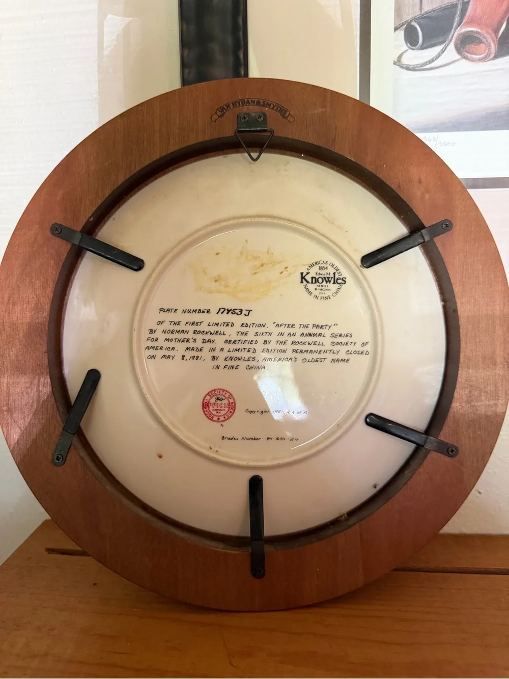 Knowles Decorative Round Wall Plate with Wood Frame - Brown, Cream